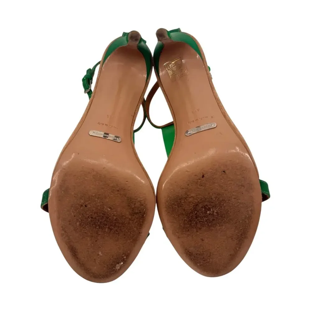 Burberry Leather Vinyl Prorsum Taylor T-Strap Sandals Green Women's Size 38.5